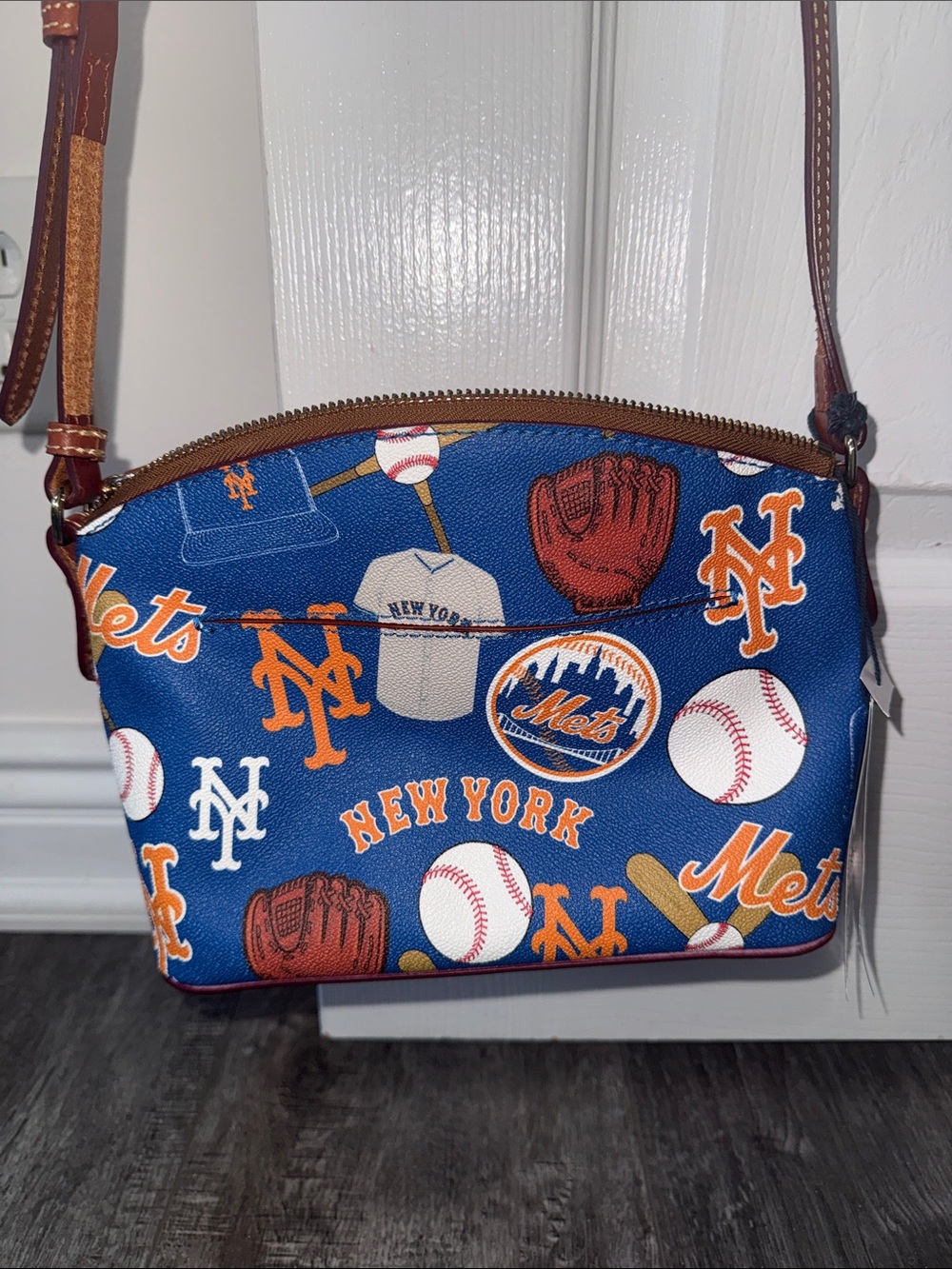 Dooney & Bourke Blue & Orange Baseball Print Wristlet - Picture 4 of 8